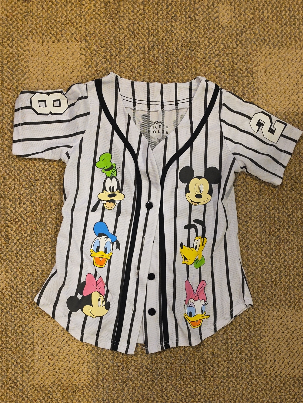 Disney Mickey Mouse White & Black Striped Kids Baseball Tee